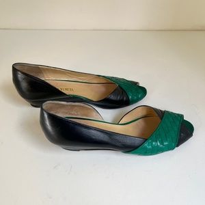 80's Bottega Veneta Black and Green flats - size 8 1/2